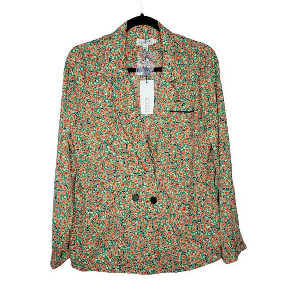 Molly Bracken Floral Ireland Green Woven Light Blazer Jacket Blouse Women Sz L - Picture 3 of 7